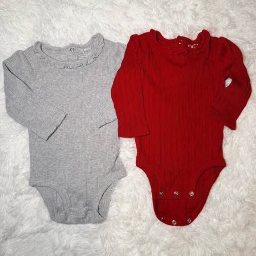 Ribbed Long Sleeve Onesies 9M Carter’s Neutral Red Gray